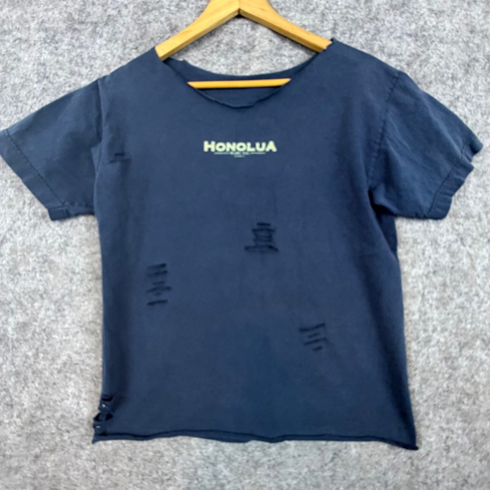 Honolua Surf Co T Shirt Mens M Blue Distressed‎ Graphic Tee Hawaii Surf Raw Hem